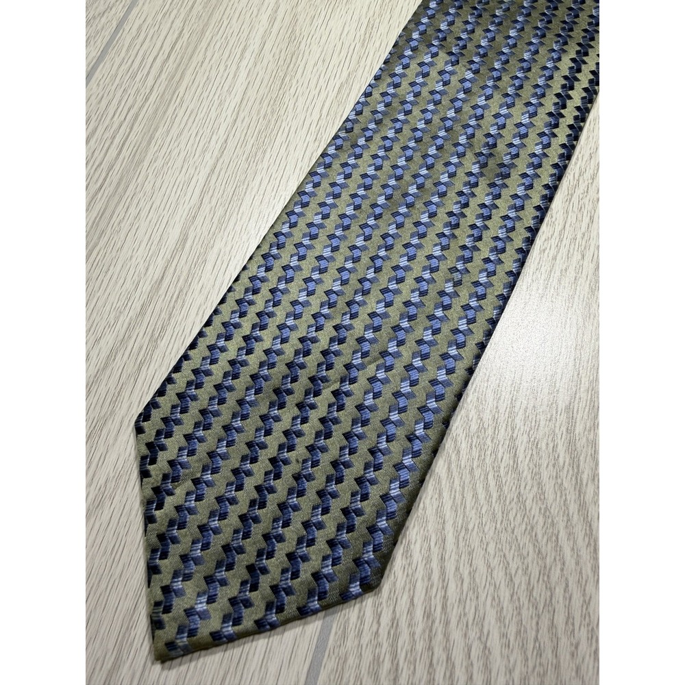 Alexander Julian Tie Mens One Size Green 100% Silk Pointed Geometric Jacquard